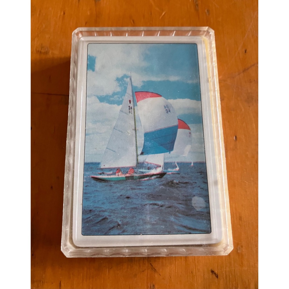 Vintage Playing Cards Blue Vintage Sailboat Nautical Deck with Case